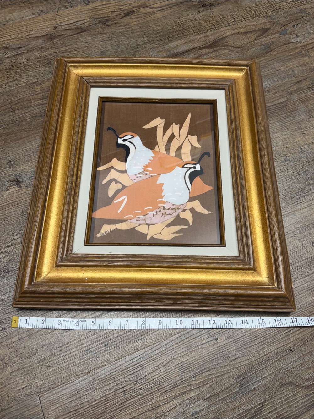 Vintage large 17x20 framed quail MCM artwork - Picture 2 of 10